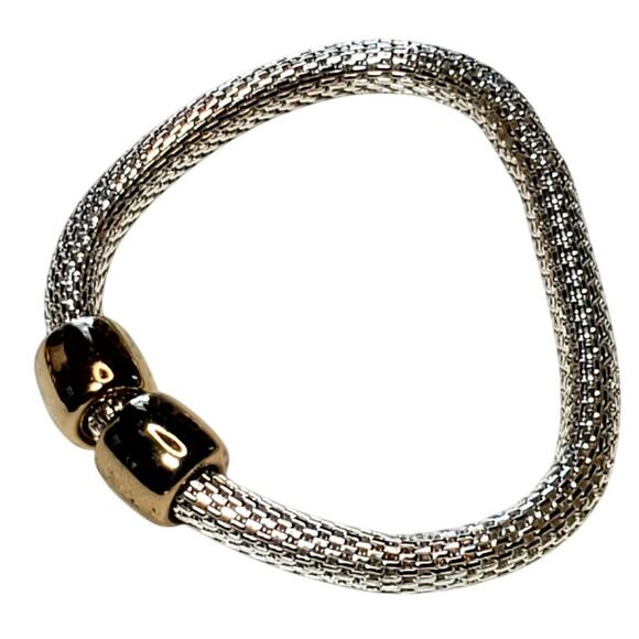 Slightly Stretchy Silver and Gold Tone Bead Bracelet 9" - Picture 1 of 3